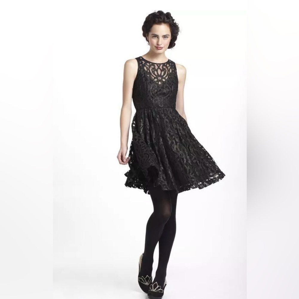 ANTHROPOLOGIE TRACY REESE Lace Dress Party Formal Black Gold